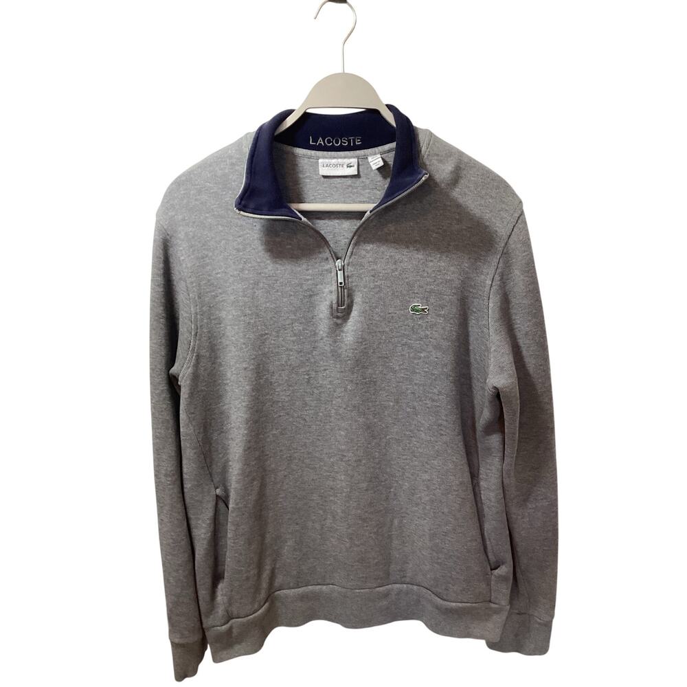 Lacoste mens quarter zip knit sweathshirt sweater gray with pockets size x large